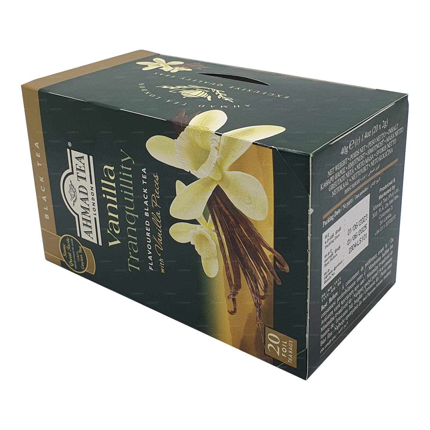 Ahmad Tea Vanilla Tranquility Flavoured Black Tea (40g) 20 Foil Tea Bags