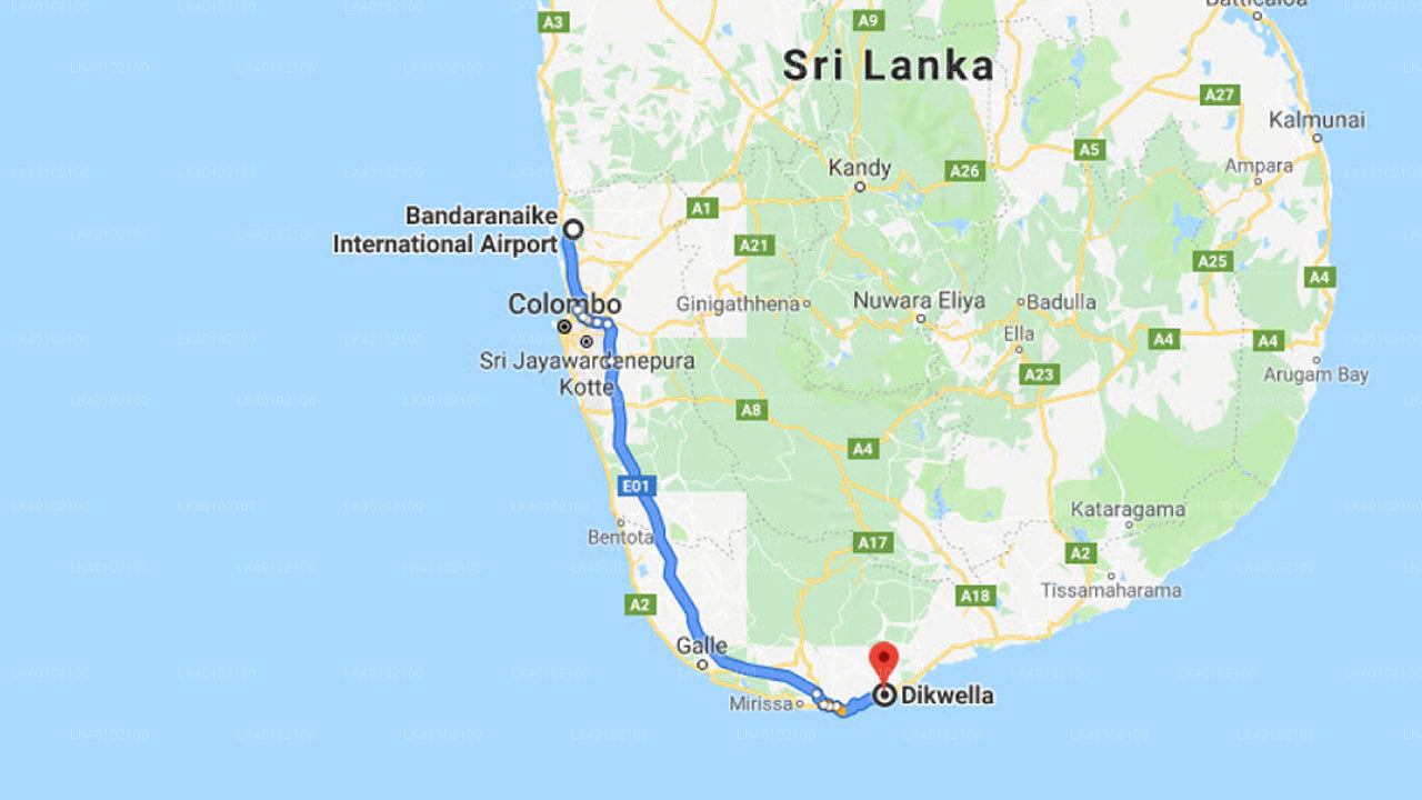 Colombo Airport (CMB) to Dikwella City Private Transfer
