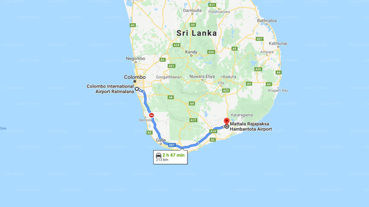 Colombo Airport (CMB) to Mattala Airport (HRI) City Private Transfer