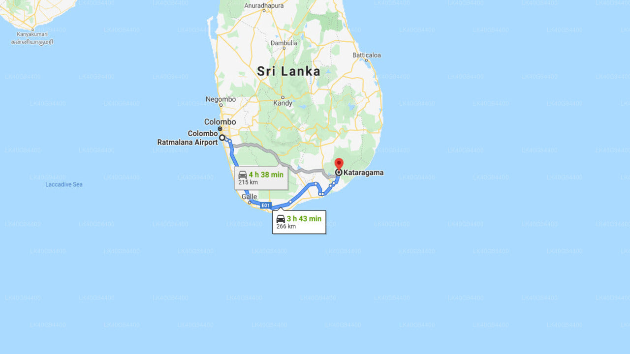 Ratmalana (RML) Airport to Kataragama City Private Transfer