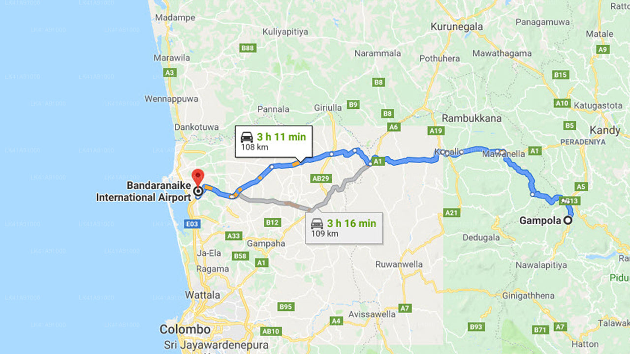 Gampola City to Colombo Airport (CMB) Private Transfer