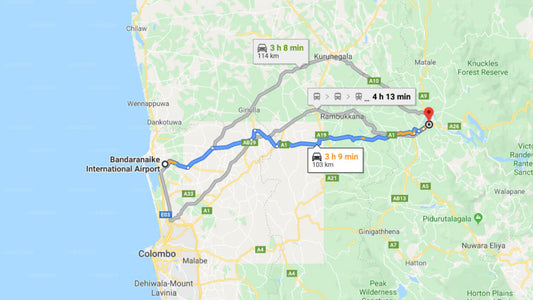 Transfer between Colombo Airport (CMB) and Mahaweli Reach Hotel, Kandy