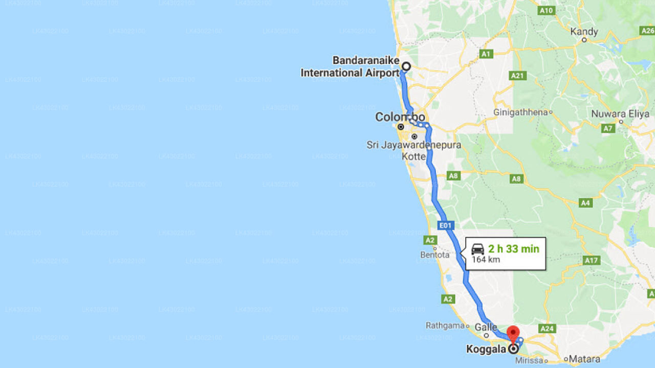 Transfer between Colombo Airport (CMB) and Club Koggala Village, Koggala