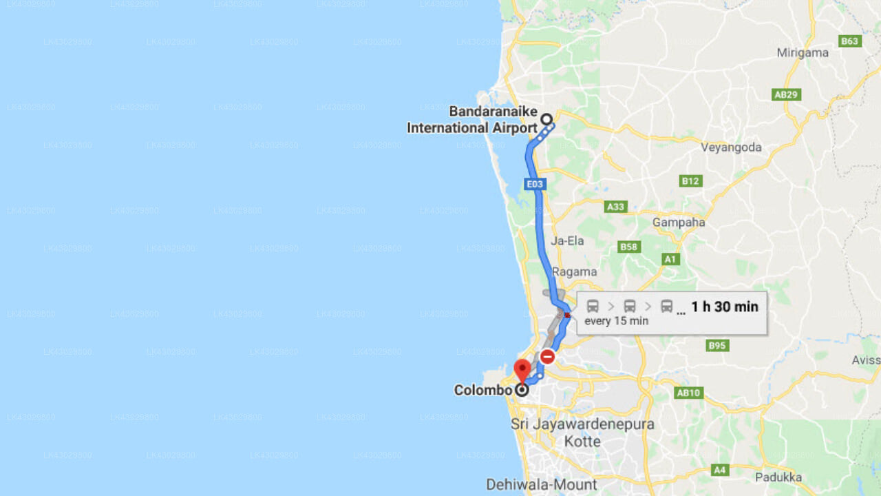 Transfer between Colombo Airport (CMB) and Taj Samudra, Colombo