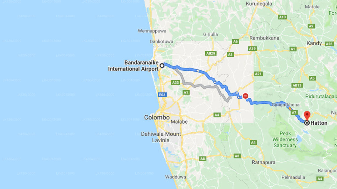 Transfer between Colombo (CMB) Airport and Summerville Bungalow, Hatton