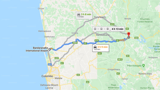 Transfer between Colombo Airport (CMB) and Castle Hill Guest House, Kandy