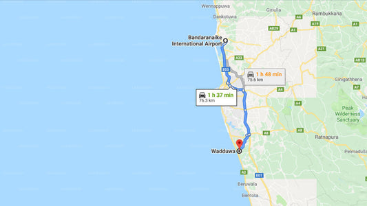 Transfer between Colombo (CMB) Airport and Reef Villa and Spa, Wadduwa