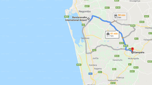 Transfer between Colombo Airport (CMB) and Silver Ring Village Hotel, Gampaha