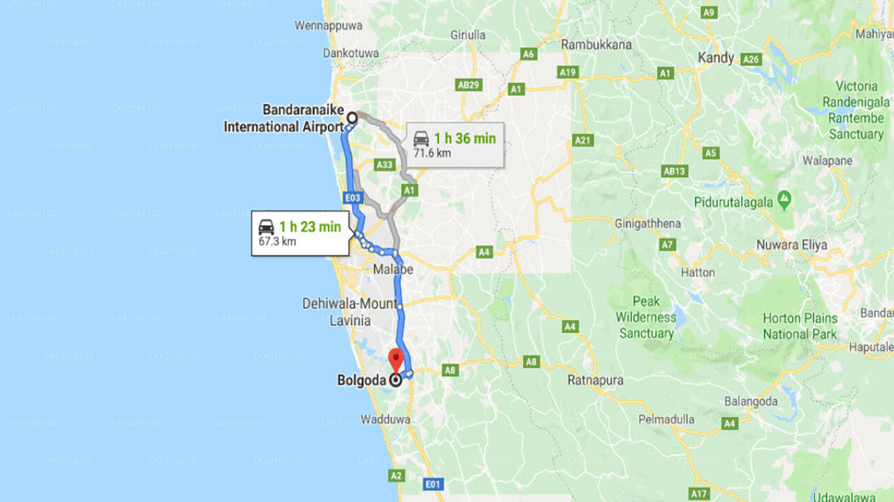 Transfer between Colombo (CMB) Airport and Citrus Aqua, Bolgoda