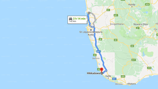 Transfer between Colombo Airport (CMB) and Coco Mari Beach Villa, Hikkaduwa