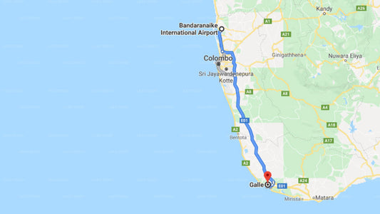 Transfer between Colombo Airport (CMB) and Why Beach (WB) Villa, Galle